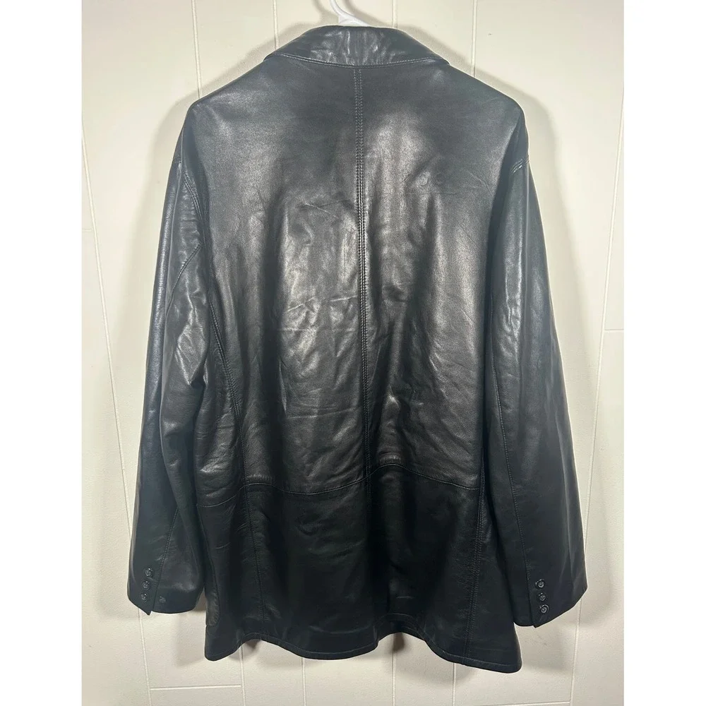 Marcus Neiman Marcus Collection Mens Black Leather Blazer Jacket Made in Italy L